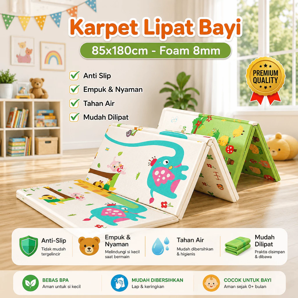 Karpet Bayi Lipat MOLION TOYS 85x180cm – Alas Bermain Tebal 8mm SNI