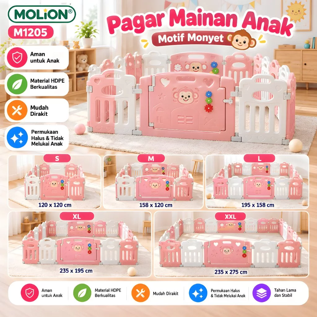 Pagar Bayi MOLION TOYS M1205 – Motif Monyet HDPE Ukuran S/M/L