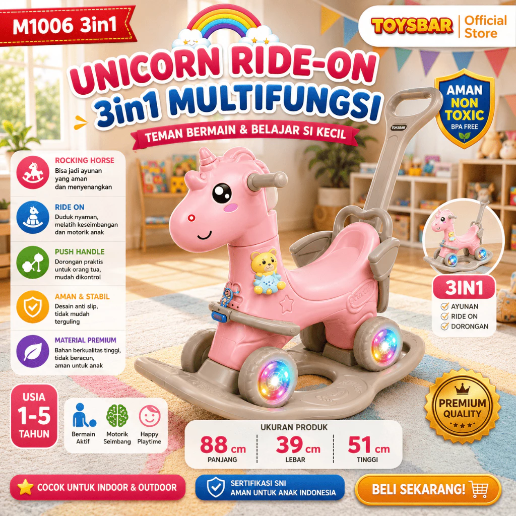 Kuda-Kudaan Anak 3in1 MOLION TOYS M1006 – Musik & Jungkat-Jungkit